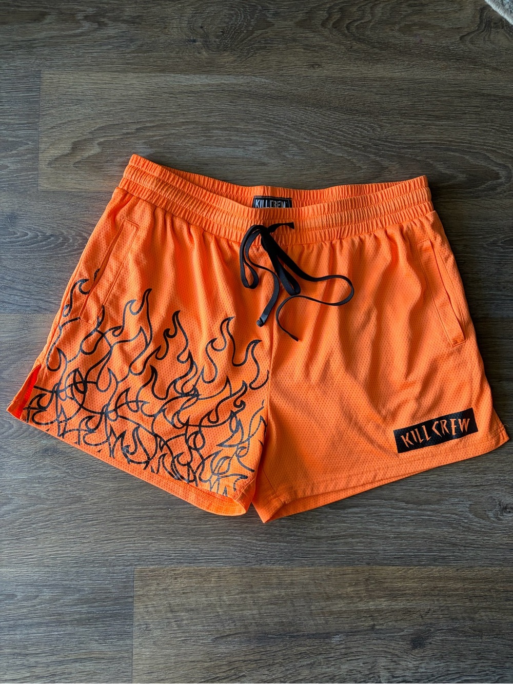 kill crew flame mesh shorts orange muay thai mma gym y2k 3xl streetwear